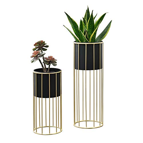 [en.casa] Pflanzständer im 2er Set Blumenständer aus Metall Blumentopf Ständer mit Übertopf Blumentopfhalter 2-TLG. Pflanztopf Deko Goldfarben-Schwarz von [en.casa]