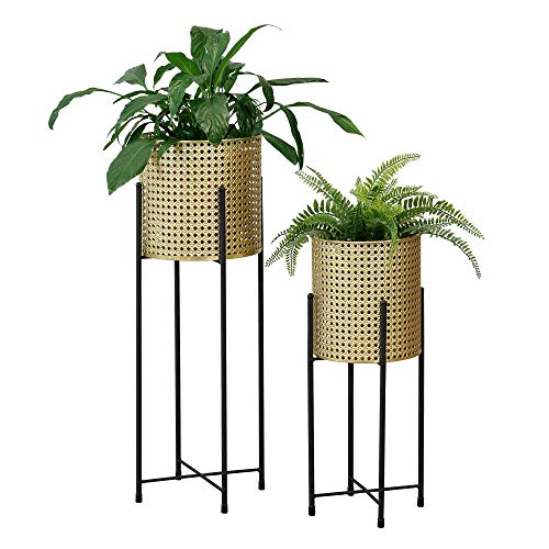 [en.casa] Pflanzständer im 2er Set Blumenständer aus Metall Blumentopf Ständer mit Übertopf Blumentopfhalter 2-TLG. Pflanztopf Deko Schwarz-Goldfarben von [en.casa]