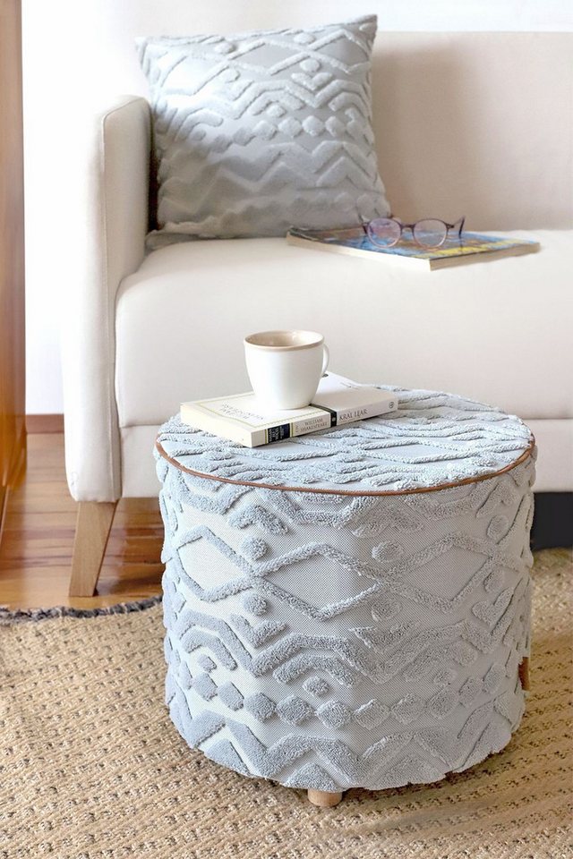 en.casa Polsterbank (1-St), Pouf mit waschbarem Bezug 40 x 32 cm Textil, Holzbeine Grau 89860291 von en.casa