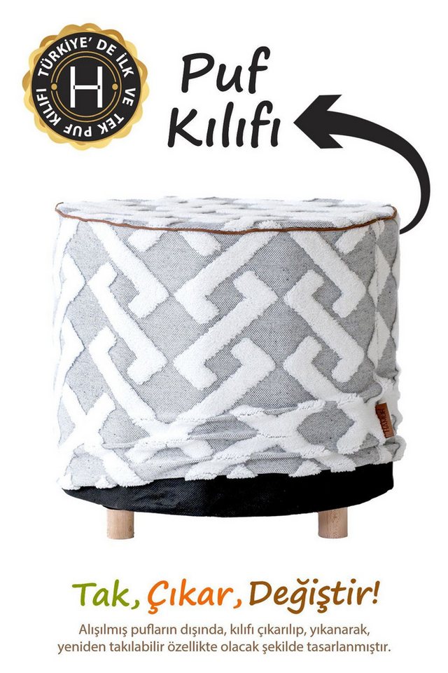 en.casa Polsterbank (1-St), Waschbarer Poufbezug 40 x 32 cm Grau 89860250 von en.casa