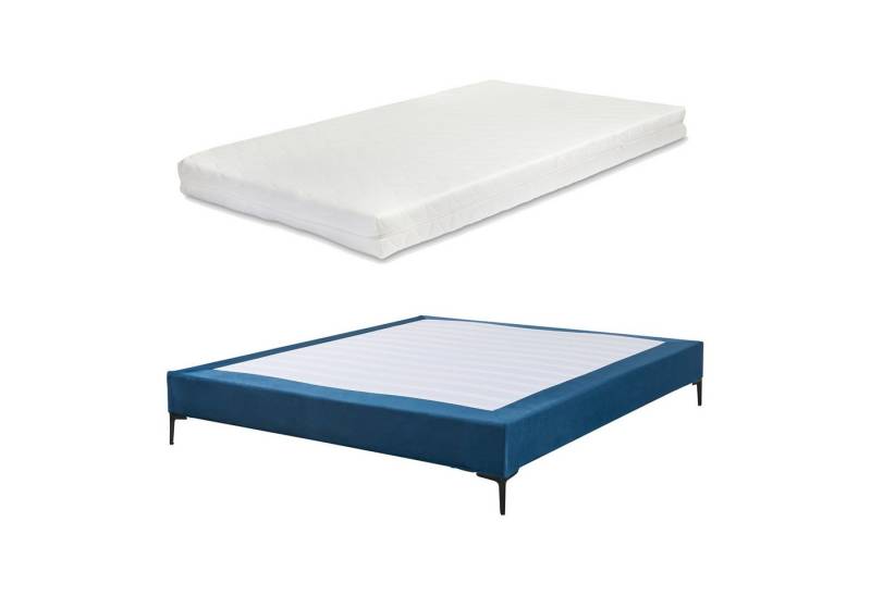 en.casa Polsterbett, »Lilla« mit abnehmbarem Bezug Samt 140 x 200 cm Blau von en.casa