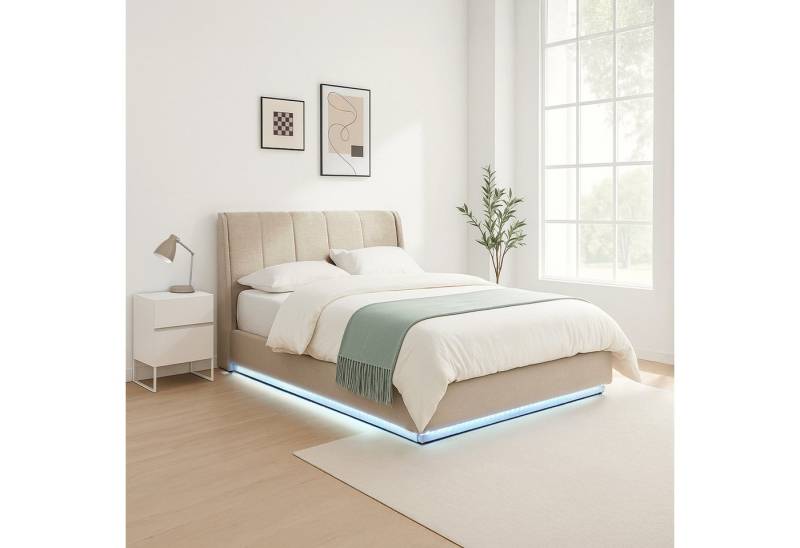 en.casa Polsterbett, »Tröstiar« mit LED-Beleuchtung Bettkasten Leinen 140 x 200 cm Beige en.casa Polsterbett, »Tröstiar« mit LED-Beleuchtung Bettkasten Leinen 140 x 200 cm Beige von en.casa