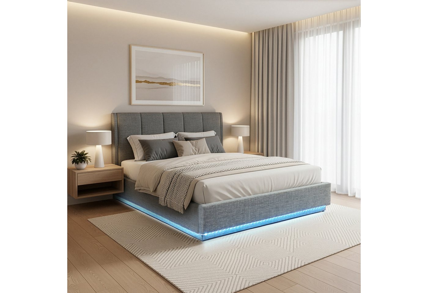 en.casa Polsterbett, »Tröstiar« mit LED-Beleuchtung Bettkasten Leinen 140x200cm Anthrazit en.casa Polsterbett, »Tröstiar« mit LED-Beleuchtung Bettkasten Leinen 140x200cm Anthrazit von en.casa