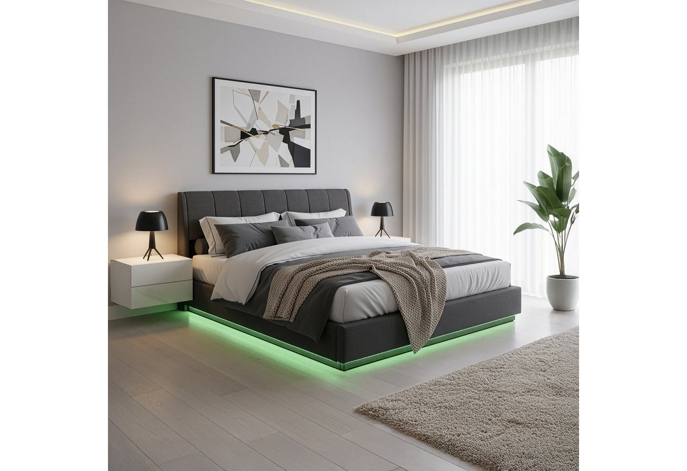 en.casa Polsterbett, »Tröstiar« mit LED-Beleuchtung Bettkasten Leinen 180 x 200 cm Schwarz en.casa Polsterbett, »Tröstiar« mit LED-Beleuchtung Bettkasten Leinen 180 x 200 cm Schwarz von en.casa