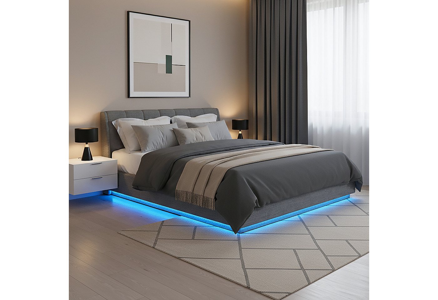 en.casa Polsterbett, »Tröstiar« mit LED-Beleuchtung Bettkasten Leinen 180x200cm Anthrazit en.casa Polsterbett, »Tröstiar« mit LED-Beleuchtung Bettkasten Leinen 180x200cm Anthrazit von en.casa