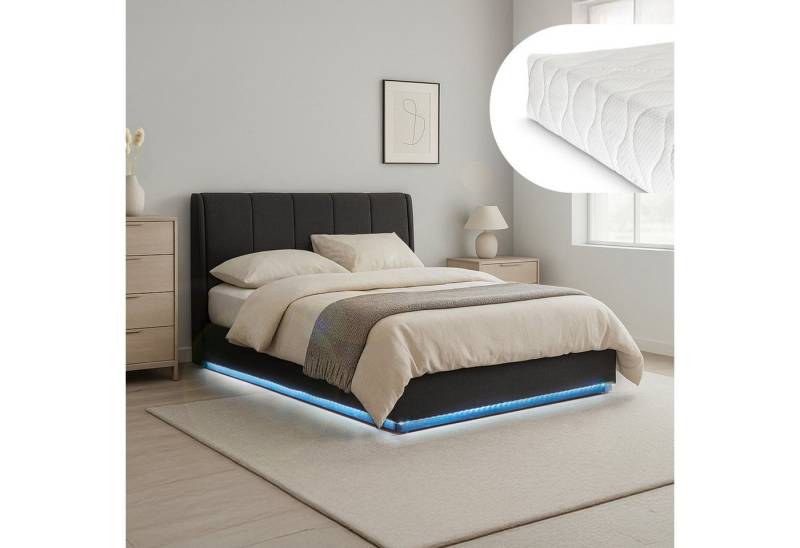 en.casa Polsterbett, mit Matratze »Tröstiar« mit LED-Beleuchtung 140x200 cm Schwarz en.casa Polsterbett, mit Matratze »Tröstiar« mit LED-Beleuchtung 140x200 cm Schwarz von en.casa