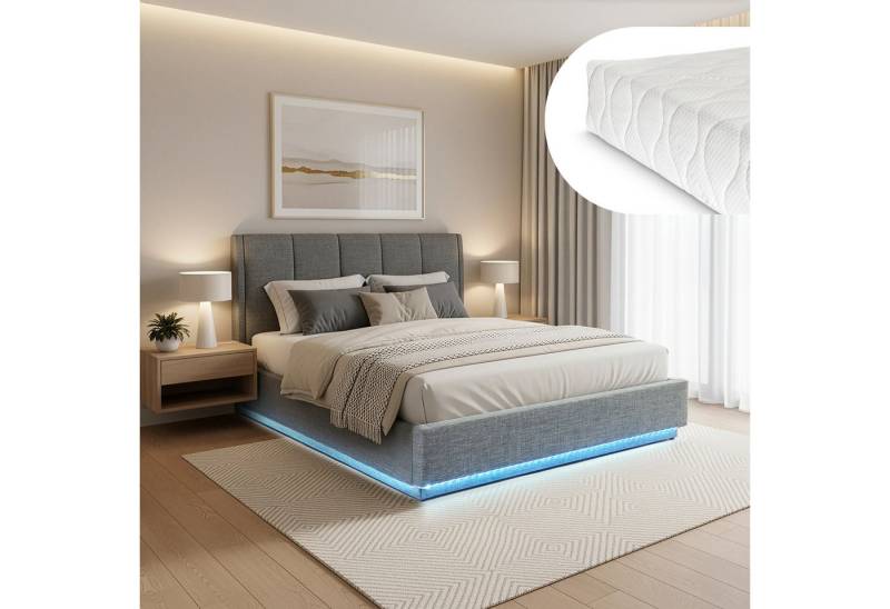 en.casa Polsterbett, mit Matratze »Tröstiar« mit LED-Beleuchtung 140x200cm Anthrazit en.casa Polsterbett, mit Matratze »Tröstiar« mit LED-Beleuchtung 140x200cm Anthrazit von en.casa