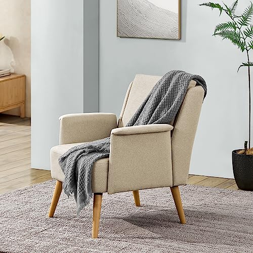 [en.casa] Polstersessel Edling Ohrensessel Wohnzimmer Fernsehsessel mit Holzbeinen Lesesessel Armlehnensessel 83 x 73 x 75 cm gepolstert Beige von [en.casa]