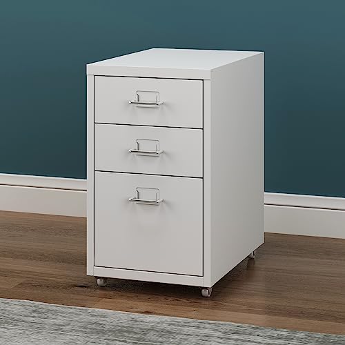 [en.casa] Rollcontainer Kökar Schubladenschrank Metall Aktenschrank mit 3 Schubladen Bürowagen mit Rollen für Arbeitszimmer 48 x 28 x 41 cm Weiß matt von [en.casa]