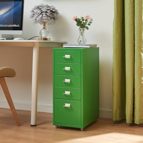 [en.casa] Rollcontainer Kökar Schubladenschrank Metall Aktenschrank mit 5 Schubladen Bürowagen mit Rollen für Arbeitszimmer 69 x 28 x 41 cm Apfelgrün von [en.casa]