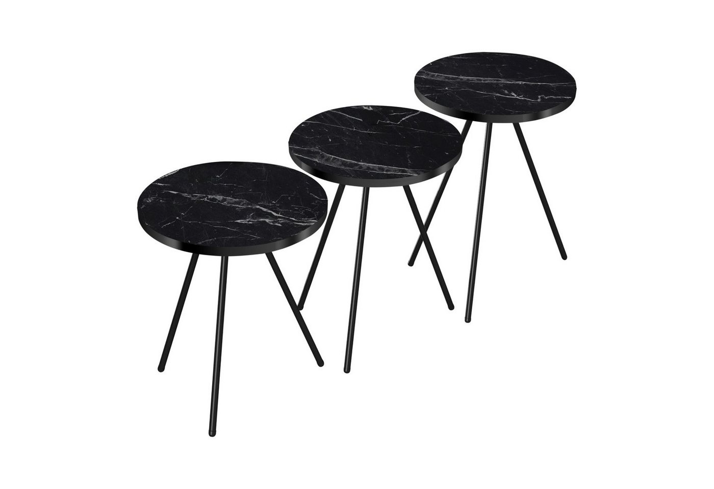 en.casa Satztisch, »Ølgod« Wohnzimmertisch in 3er Set Marmor, schwarz von en.casa