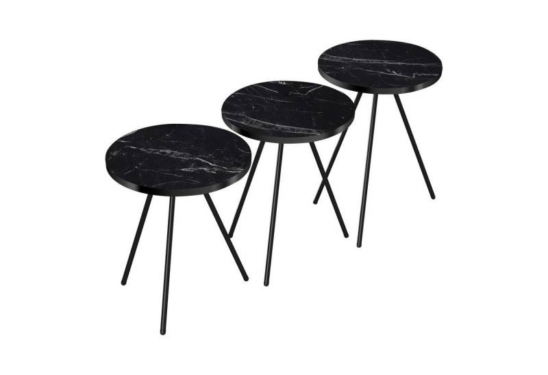 en.casa Satztisch, »Ølgod« Wohnzimmertisch in 3er Set Marmor, schwarz von en.casa