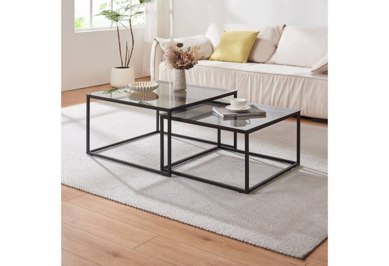 en.casa Satztisch (2-St), »Tromlaslo« Metallgestell quadratisch Rauchglas, grau von en.casa