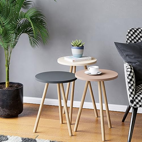 [en.casa] Satztisch Hjørring im 3er Set Kaffeetisch Rund Wohnzimmertisch Beistelltisch Couchtisch 49 x Ø34 cm Sofatisch Grau/Weiß/Rosé von [en.casa]