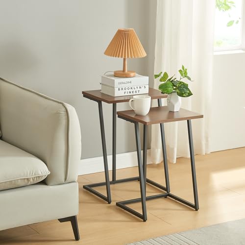 [en.casa] Satztisch Salem 2er Set Sofatisch Beistelltisch 2 Größen stapelbar Wohnzimmertisch Metall Kaffetisch quadratisch Schwarz/Walnuss von [en.casa]
