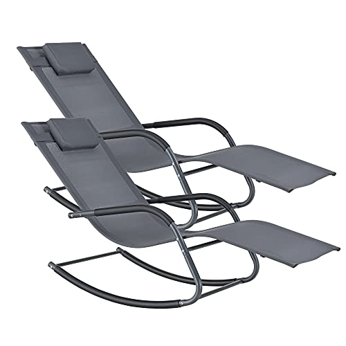 [en.casa] Schaukelliege Caracena 2er Set 147x63x89cm Sonnenliege bis 120kg Schwingliege Schaukelnd Dunkelgrau von [en.casa]