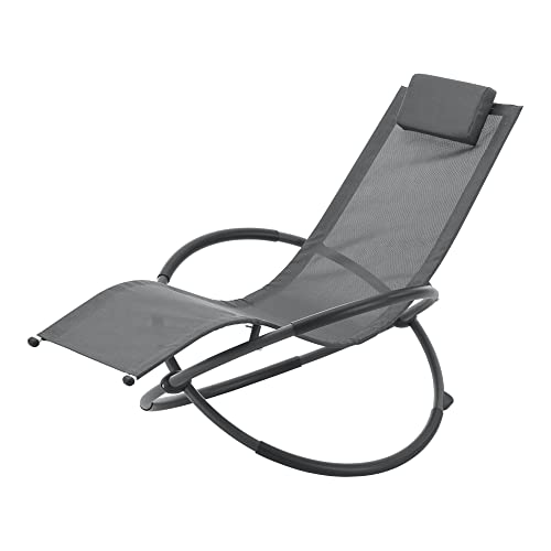 [en.casa] Schaukelliege Pulsano Liegestuhl Gartenliege wetterfest 166 x 74 x 86 cm Schaukelstuhl Outdoor Sonnenliege Relaxliege mit Kopfpolster Aluminiumgestell bis 150 kg Dunkelgrau von [en.casa]