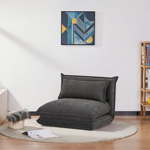 [en.casa] Schlafsessel Umeå 59x85,5x67 cm Sessel mit Schlaffunktion Schlafsofa Relaxsessel Bodensessel Gästesofa Cord Grau von [en.casa]