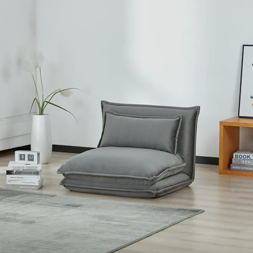 [en.casa] Schlafsessel Umeå 59x85,5x67 cm Sessel mit Schlaffunktion Schlafsofa Relaxsessel Bodensessel Gästesofa Samt Grau von [en.casa]