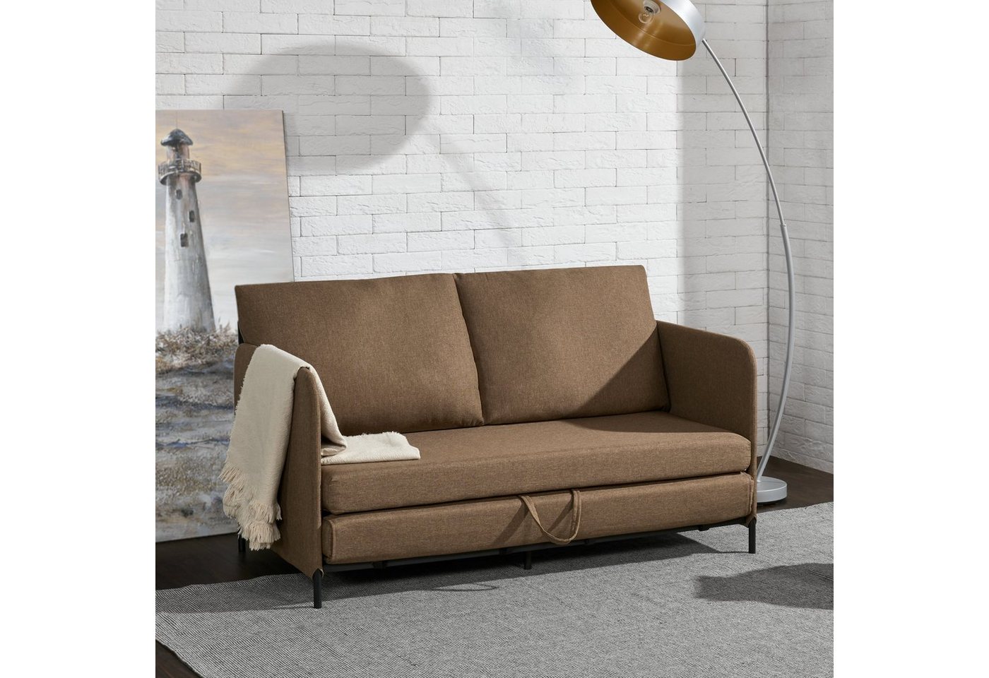 en.casa Schlafsofa, »Soini« mit Liegefunktion 2-Sitzer 78x125x67 cm Braun von en.casa