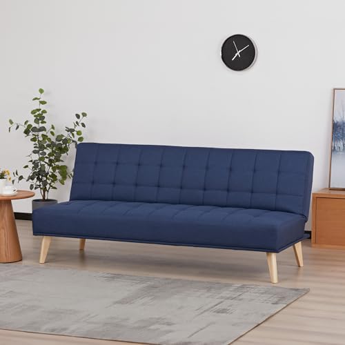 [en.casa] Schlafsofa Pukkila 3-Sitzer Sofa mit Schlaffunktion Schlafcouch Polstersofa 180 x 86 x 81 cm Loungesofa Klappsofa Sofabett mit Holzgestell Bettcouch Gästebett klappbar Bettsofa Dunkelblau von [en.casa]