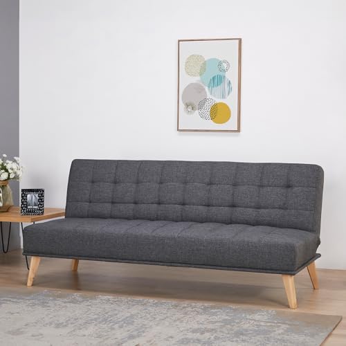 [en.casa] Schlafsofa Pukkila 3-Sitzer Sofa mit Schlaffunktion Schlafcouch Polstersofa 180 x 86 x 81 cm Loungesofa Klappsofa Sofabett mit Holzgestell Bettcouch Gästebett klappbar Bettsofa Dunkelgrau von [en.casa]