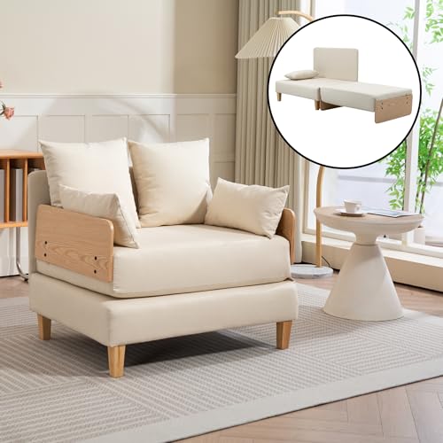 [en.casa] Schlafsofa Seinlus 1-Sitzer Sofa mit Schlaffunktion Schlafsessel Gästebett klappbar Schlafcouch mit Bettfunktion 81 x 88 x 68 cm Beige von [en.casa]