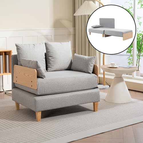 [en.casa] Schlafsofa Seinlus 1-Sitzer Sofa mit Schlaffunktion Schlafsessel Gästebett klappbar Schlafcouch mit Bettfunktion 81 x 88 x 68 cm Hellgrau von [en.casa]