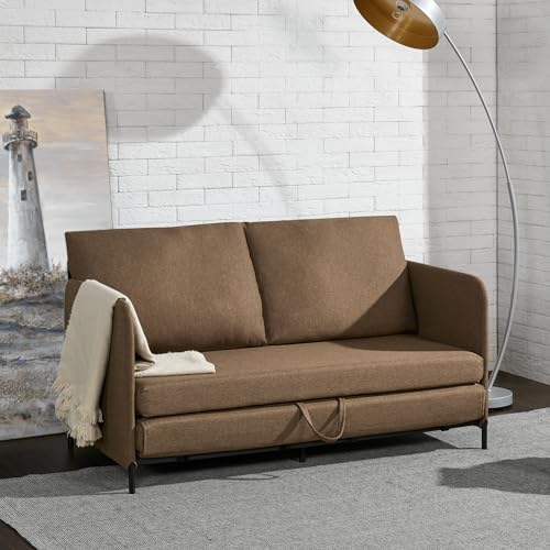 [en.casa] Schlafsofa Soini 2-Sitzer Sofa mit Schlaffunktion gepolstert Schlafcouch mit Bettkasten Bettsofa ausziehbar Braun Klappsofa Schaumstoff von [en.casa]