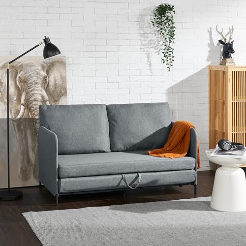 [en.casa] Schlafsofa Soini 2-Sitzer Sofa mit Schlaffunktion gepolstert Schlafcouch mit Bettkasten Bettsofa ausziehbar Dunkelgrau Klappsofa Schaumstoff von [en.casa]