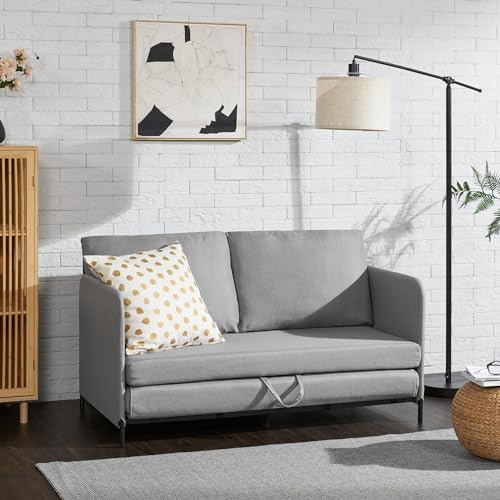 [en.casa] Schlafsofa Soini 2-Sitzer Sofa mit Schlaffunktion gepolstert Schlafcouch mit Bettkasten Bettsofa ausziehbar Hellgrau Klappsofa Schaumstoff von [en.casa]