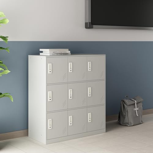 [en.casa] Schließfachschrank Rautavaara Spind mit 9 Schließfächern Umkleideschrank Metallschrank abschließbar Mehrzweckschrank 9-türig 100 x 90 x 40 cm Lichtgrau von [en.casa]
