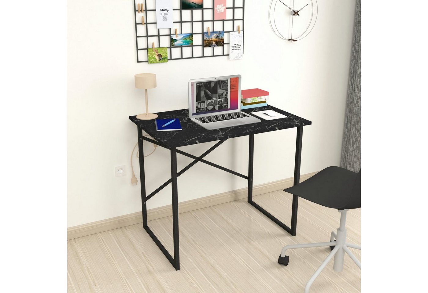 en.casa Schreibtisch, »Tjeldsund« Computertisch 75x90x60cm Marmor, schwarz von en.casa