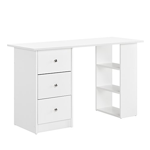 [en.casa] Schreibtisch 120x50x72cm Bürotisch mit Schubladen Ablage Regal PC Tisch (Weiß) von [en.casa]