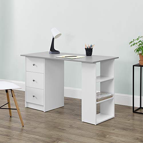 [en.casa] Schreibtisch 120x50x72cm mit 3 Ablageflächen und Schubladen Bürotisch Weiß/Hellgrau Computertisch PC Tisch von [en.casa]