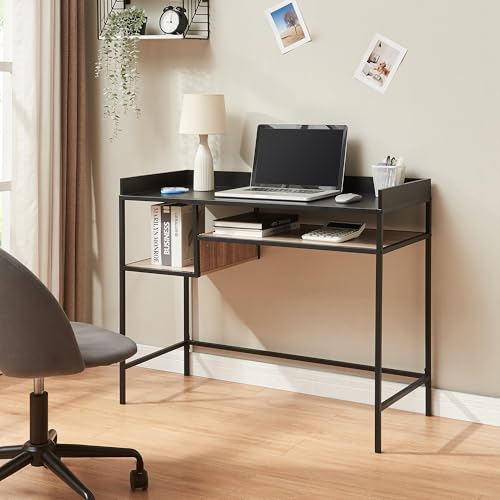 [en.casa] Schreibtisch Belana Computertisch 100 x 43 x 82 cm Bürotisch mit 2 Ablagen Arbeitstisch Metallgestell Schwarz/Eicheoptik von [en.casa]