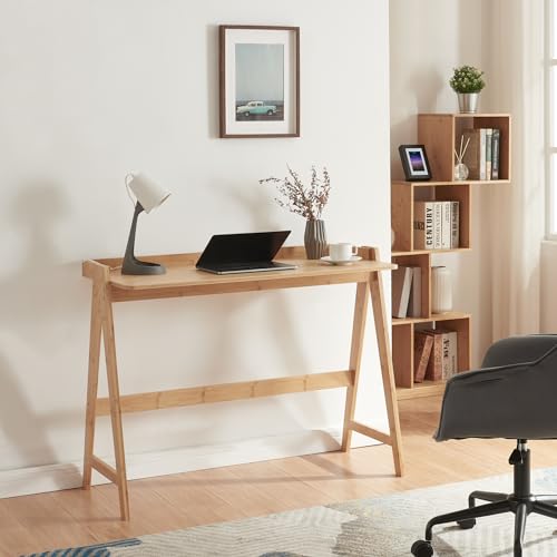 [en.casa] Schreibtisch Härryda Bürotisch Arbeitstisch für Homeoffice oder Arbeitszimmer A-Form Gestell umweltfreundlicher Computertisch Bambus 123x53x80cm Natur von [en.casa]