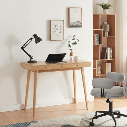 [en.casa] Schreibtisch Hässleholm Bürotisch Arbeitstisch für Homeoffice oder Arbeitszimmer mit 3 Schubladen umweltfreundlicher Computertisch Bambus 100x50x75cm Natur von [en.casa]