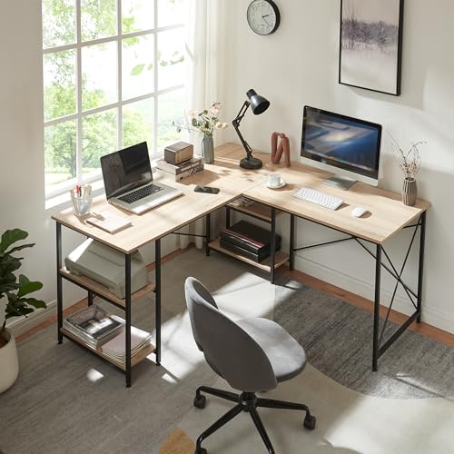 [en.casa] Schreibtisch Klirurud mit 2 Regalen L-förmig 150x150x75 cm Eiche Eckschreibtisch Computertisch Bürotisch von [en.casa]