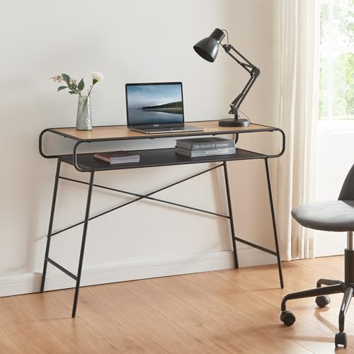 [en.casa] Schreibtisch Krødsherad Laptoptisch Computertisch Bürotisch PC Tisch Metallgestell 76x106x46cm Kleiner Arbeitstisch Home Office Schwarz/Eiche von [en.casa]