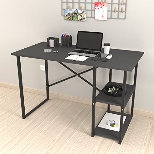 [en.casa] Schreibtisch Nittedal mit Regal Computertisch Anthrazit PC Tisch Bürotisch mit 2 Ablagen rechteckig Metallgestell von [en.casa]
