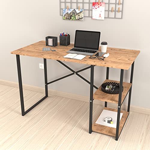 [en.casa] Schreibtisch Nittedal mit Regal Computertisch Eiche-Optik PC Tisch Bürotisch mit 2 Ablagen rechteckig Metallgestell von [en.casa]