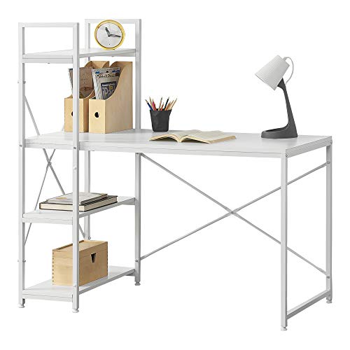 [en.casa] Schreibtisch Stavanger mit Regal Bürotisch 120 x 60 x 122 cm Computertisch mit Metallgestell Arbeitstisch mit Ablagefläche PC Tisch Weiß von [en.casa]