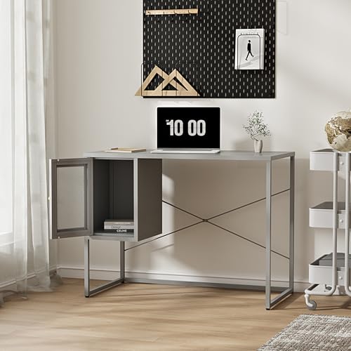 [en.casa] Schreibtisch Sund Compuertisch mit Ablagefach Grau Bürotisch 75 x 100 x 50 cm PC Tisch Metall rechteckige Tischplatte von [en.casa]
