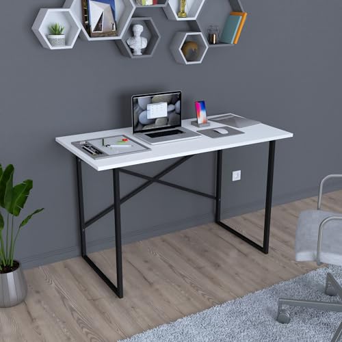 [en.casa] Schreibtisch Tjeldsund Bürotisch mit Metallgestell Arbeitstisch für Homeoffice Computertisch im Industrie-Design 120x60x75cm Weiß von [en.casa]