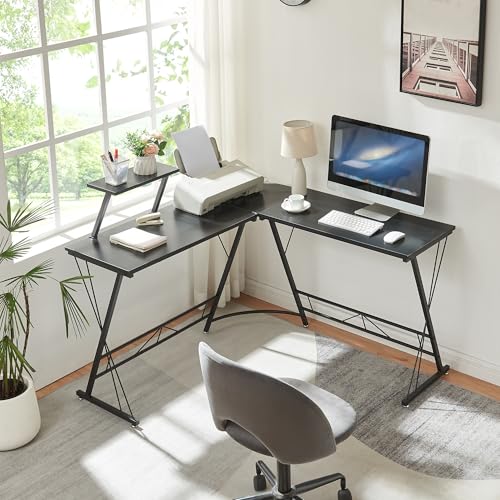 [en.casa] Schreibtisch Yremso L-förmig Eckschreibtisch 122 x 122 x 98 cm Computertisch Bürotisch mit erhöhter Ablage Arbeitstisch Metallgestell Schwarz von [en.casa]