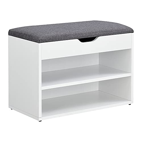 [en.casa] Schuhbank Gentofte 60x30x46cm Schuhschrank mit 3 Ablagefächern Schuhablage für 4 Paar Schuhe Sitzbank Weiß/Grau von [en.casa]