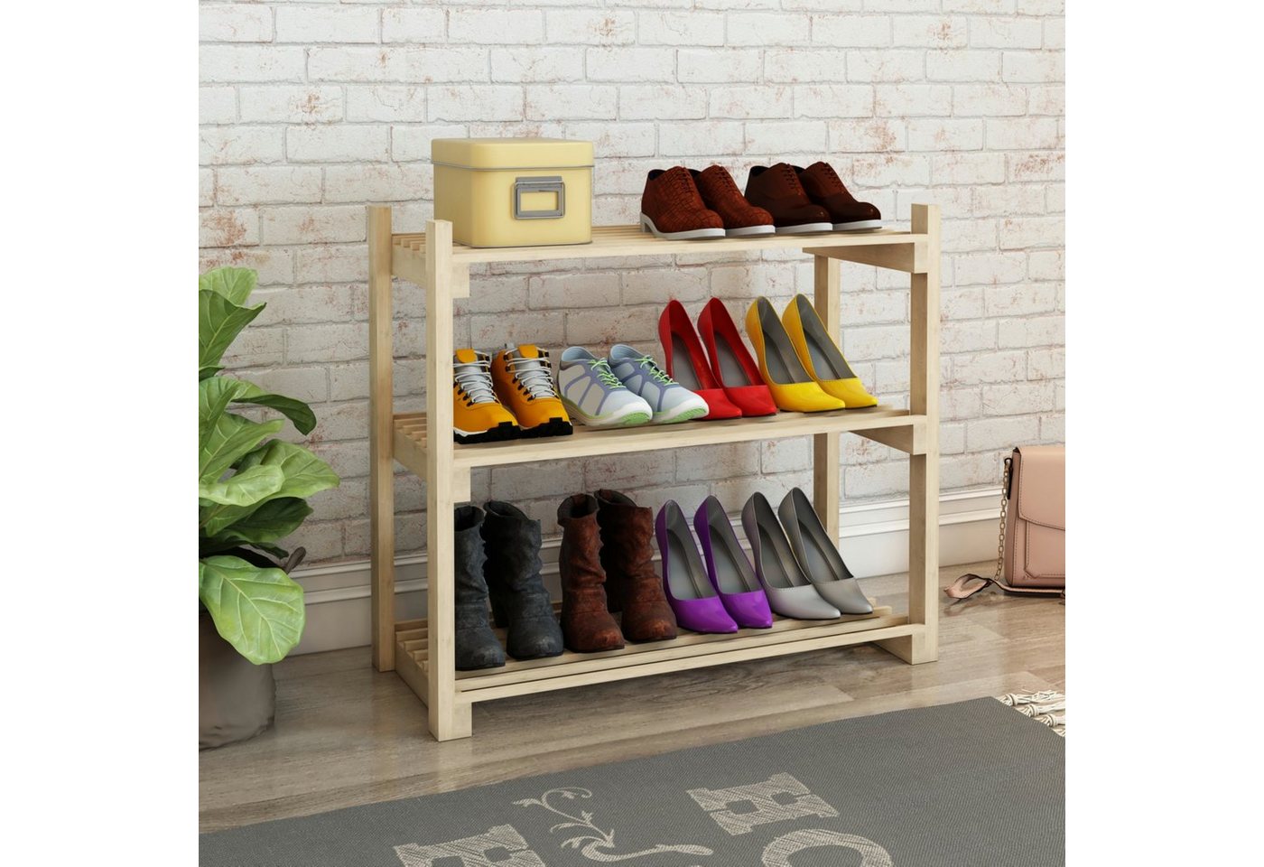 en.casa Schuhregal, »Them« Standregal für Schuhe mit 3 Ablagen 60x68x30 cm von en.casa