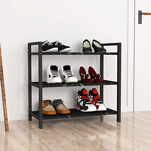 [en.casa] Schuhregal Sømna 70x66x36cm Schuhschrank mit 3 Ablagen Flurschrank Schuhständer Regal für Schuhaufbewahrung Standregal Marmor, schwarz von [en.casa]