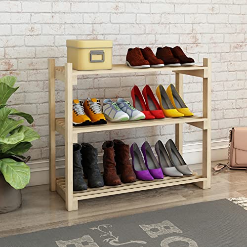 [en.casa] Schuhregal Them Holzregal für Schuhe Naturholz Standregal mit 3 Ablagen Schuhaufbewahrung 60 x 68 x 30 cm Flur Diele von [en.casa]